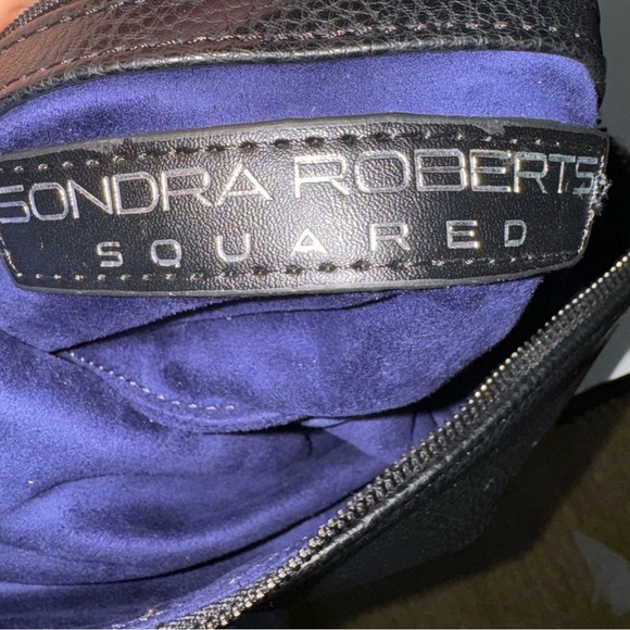 Sondra Robert’s Foldover Leather Shoulder/Clutch Blue Stripe Woven Wool Flap Y2K - Picture 6 of 8